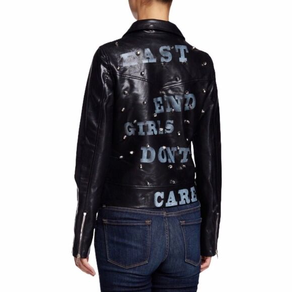 Black Double Buckle Side Straps Multi Zippers Graffiti Back Moto Bikers Jacket - Picture 1 of 5